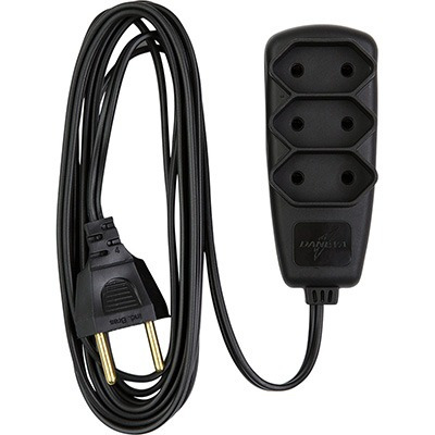 Extensão Elétrica 3 Tomadas 10a C/ 3m 2 Pinos Preto Dn165