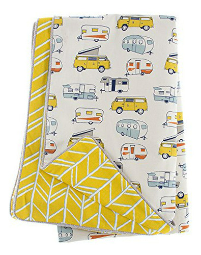 Glenna Jean Happy Camper Full   Queen Duvet, Yellow Chevron