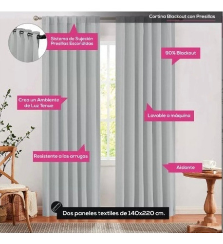 Cortina Blackout Campomayo 220x140 Cm Lisa Gris Oscuro
