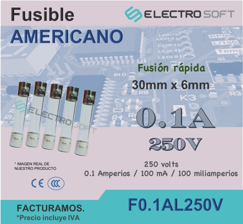 5pz Fusible Americano 100ma 250v 0.1a | 100 Miliamperios