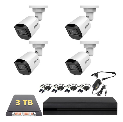 Kit Circuito Cerrado 4 Cámaras B1a21n-u Dahua 2mp 3tb Baluns