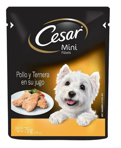 Alimento Cesar Mini Fillets para perro adulto sabor pollo y carne en sobre de 75g