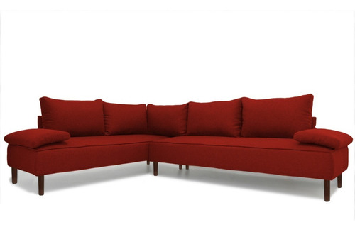 Sala Esquinera Inova Sillon Futon Sofa Cama Convertible Color Rojo Diseño De La Tela Loneta