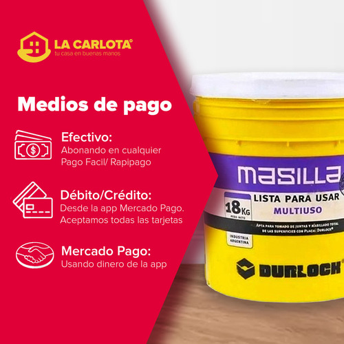 Masilla Placa De Yeso Durlock Multiuso 25 Kg Lista Para Uso