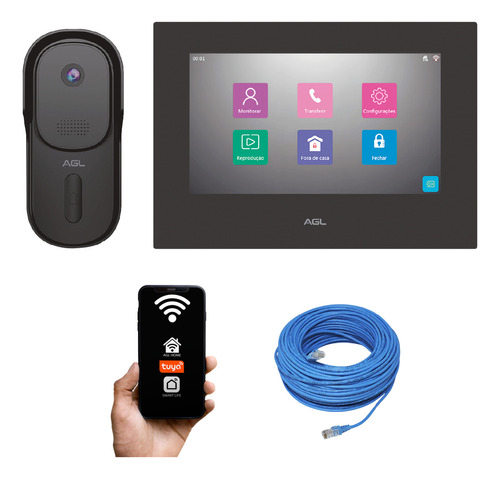 Video Porteiro Ip Wifi Com Tela De 7 Com Acesso App + Cabo