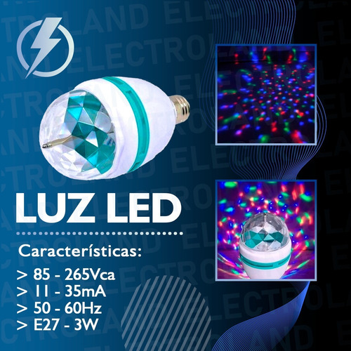 Imagen 8 de 10 de Lampara Led 220v Color Rgb Giratoria Luces Efectos Fiestas