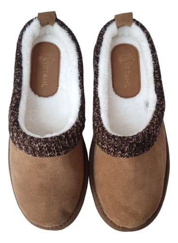 Pantuflas Mujer Piel Gamuza Genuina Premium Stahl 3890 Beige