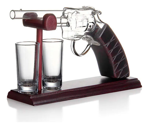Decanter Whisky Tequila Formato Revolver Com 2 Copos Shot