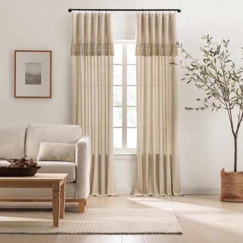 Cortina De Ventana Con Cenefa De Flecos Anudados 127 X 160 C