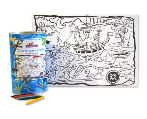 Puzzle Rompecabezas Para Pintar Piratas 70 Piezas + Crayón