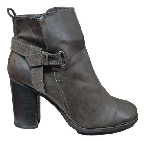 Botin Cuero Sintético Gris Taupe Taco Alto Talla 40