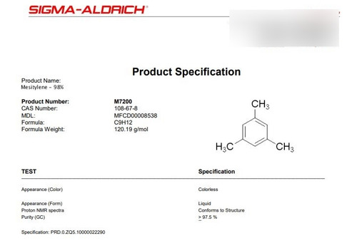 Mesitylene (mesitileno) 98% De 100 Ml.