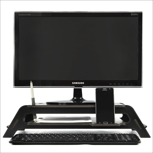 Imagen 3 de 10 de Base Eleva Monitor Pc-notebook Con Porta Celular Y Estante