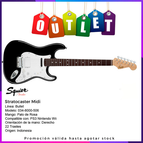 Imagen 1 de 7 de Squier Stratocaster Rockband 3 Ps3 Wii Guitarra Midi Outlet