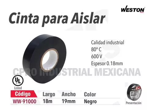 10 Cintas Aislantes Eléctrica Color Negro 19mm X 18m Weston