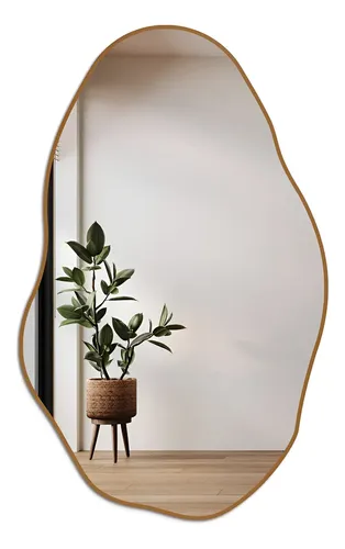 Espelho Orgânico Loja Sala 80x50 Grande Banheiro  Elegante Moldura Caramelo