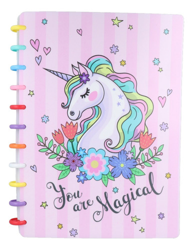 Libreta De Notas Cuaderno 14.5x21 C/bisagra 360-unicornio Color Blanco