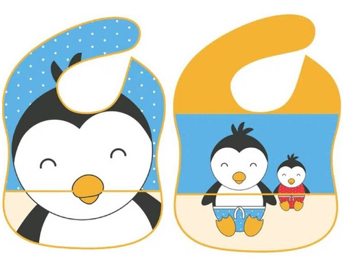 Kit 2 Babador Impermeável Com Bolso Bebê Pinguim - Giro Baby