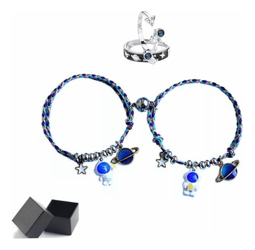 Set Astronauta 2 Pulseras Pareja + 2 Anillo, Amor Eterno