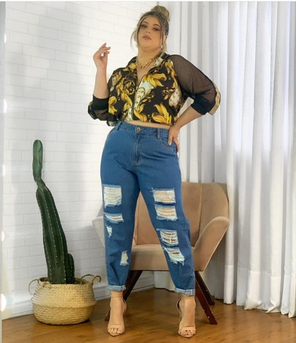 Imagem 5 de 7 de Lançamento Calça Jeans Mom Plus Size 46 Ao 54 Super Estilosa