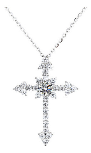 Coleira Em Forma De Cruz Com Diamantes Moissanita S925 Plata