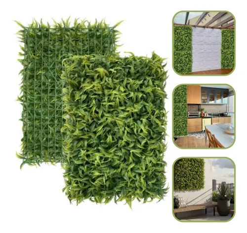 Kit 20 Placa De Samambaia Cheia 40x60cm Jardim Vertical Muro Inglês Folhagem Com Proteção Uv Verde