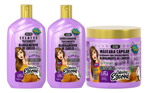 Kit Gota Fortalecimento Cabelo Com Escova Shampoo Cond Masc