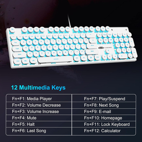 Teclado Mecanico Blanco 104 Teclas Retropunk Backlit Azul