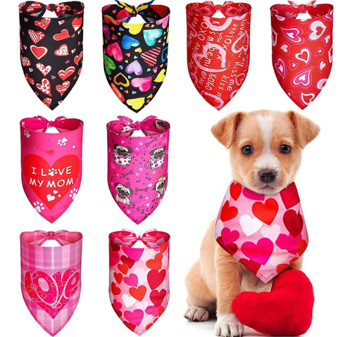 8 Piezas De Bandanas Para Perros Del Día De San Valent...