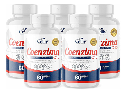 Kit Com 5 - Coenzima Q10 100mg Por Porção 60 Cápsulas Celliv