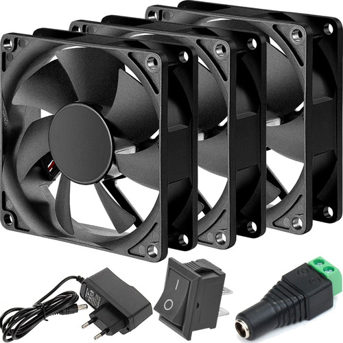 Kit Micro Ventilador Cooler 80x80x25mm+ Fonte+conector+chave