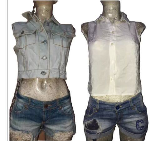 Duo Chaleco Jordache Rotos Cuello Torera + Blusa Botones Fre