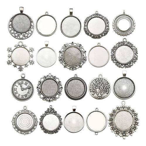 20 Piezas De Ajuste Mixto De 25 Mm, Bandejas Colgantes De En Plata Antigua 25 Mm.