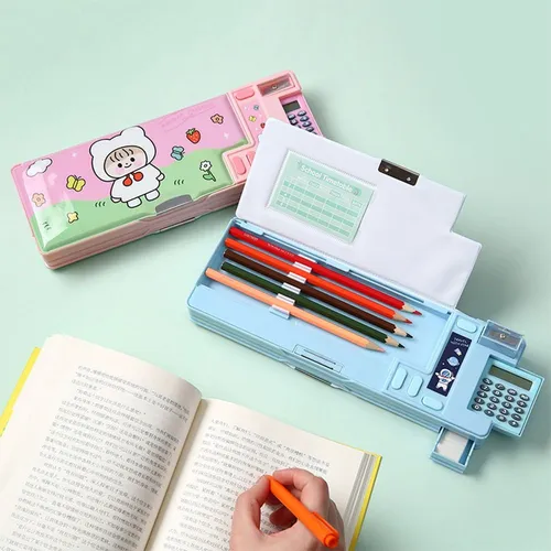 Estuche Para Lápices Con Calculadora, Estuche De Doble Capa