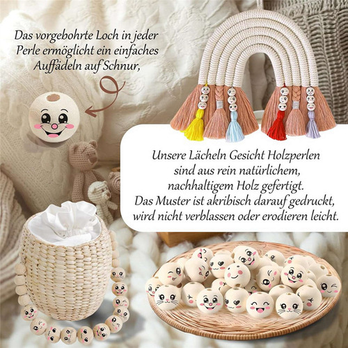 8 Estilos De Contas De Madeira Com Rosto De 20 Mm Smile Bead