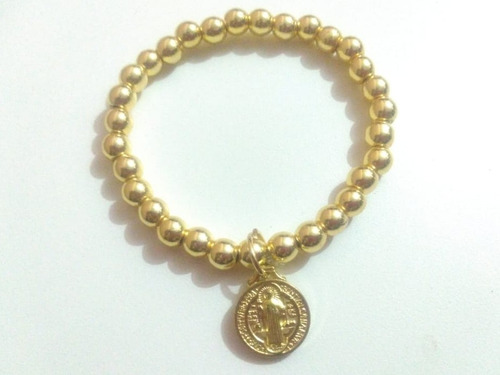 Imagen 1 de 5 de Pulsera San Benito Con Hematita Dorada Con Bolsa Terciopelo