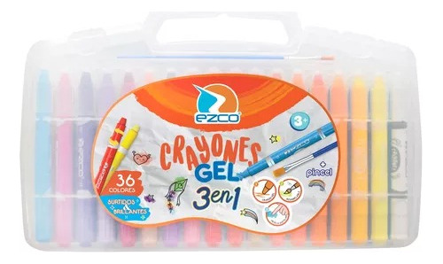 Crayones Gel Ezco X 36 Colores Acuarelables Valija + Pincel