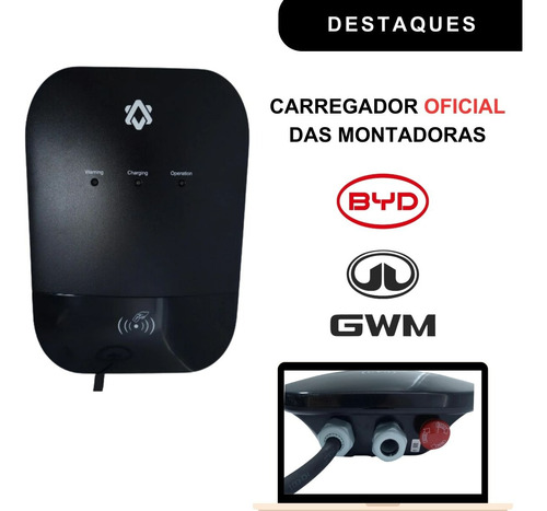Carregador Carro Elétrico Byd Gwm Wallbox 32a 7,6kw Tipo 2