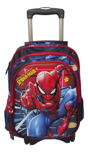 Mochila Lonchera Y Lapicera Spiderman Primaria Con Ruedas O Llantas Azul Marino