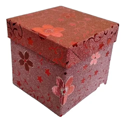 Caja Decorativa Escarcha De Cartón Para Regalo 10x10x10 Cm