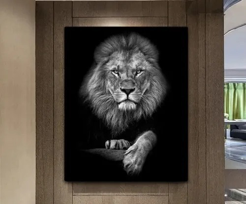 Quadro Tela Decorativo Leão Luxo 60x40 Grande Cor Preto