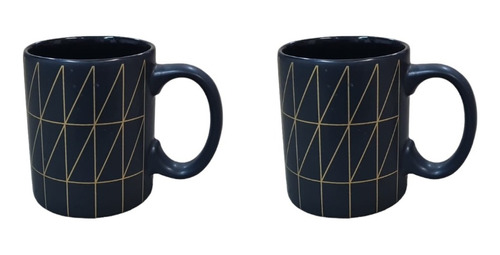 Set X 2 Taza Ceramica Negras Decoradas Con Dorado Mug 350 Ml