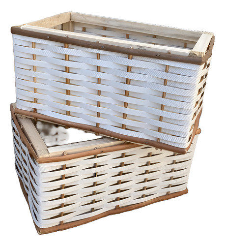 Cajon Canasto Cesto Mimbre Zuncho 30x20x15 Blanco