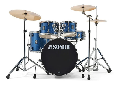 Sonor Aqx Stage 22 Bateria 5 Cuerpos Fierros Platillos Color BLUE OCEAN SPARKLE