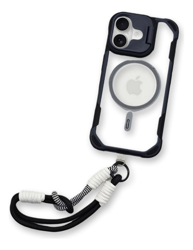 Funda Para Iphone 16 Pro Max + Correa + Mica + Envio Gb01 Negro Y Negro