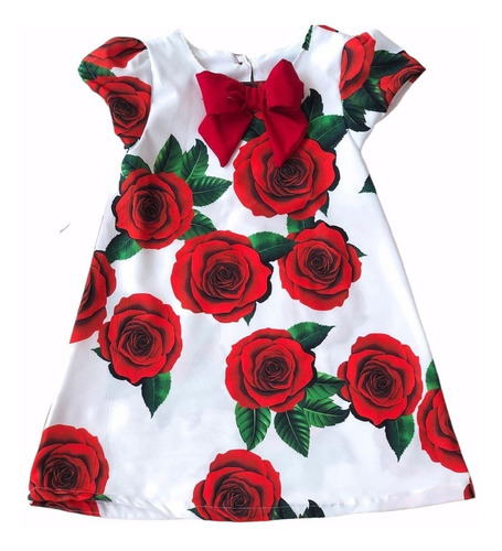 Imagem 1 de 7 de Vestido Infantil Natal Trapézio Florido Vermelho