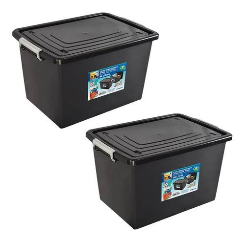 Kit de 2 cajas organizadoras de 56 litros con tapa y cierre negros
