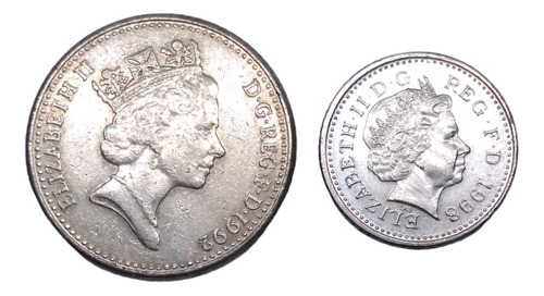 Monedas Inglaterra 10 Y 5 Peniques 2 Piezas Años 90's