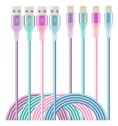 Paquete De 4 Cables Lightning Para iPhone, 4 Colores, Cable