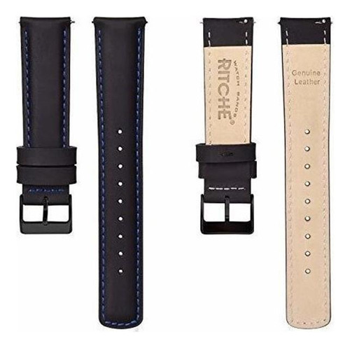 Malla Para Rejoj Analogico Cuero Genuino Black Blue 22mm